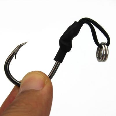 China Ourdoor Hot Sale 1/0# -10/0# High Carbon Steel Hook Rig Single Aid Fishing Hooks With Barb Rope Split Ring for sale