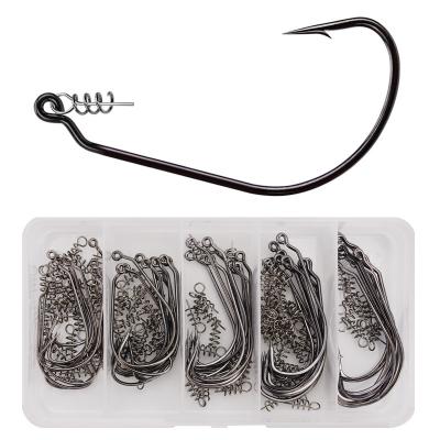 China Ourdoor Fishing Good Quality Factory Crank Hook 50pcs/box Directly With Spring Set Fishing Jig Worm Hooks Set for sale