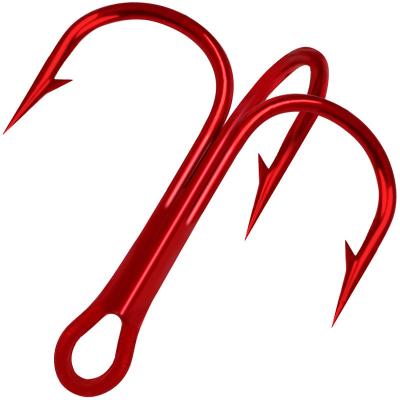 China Ourdoor Fishing Hook Red Carbon Steel Jig Hook Fishing Treble Hooks Three Edged Anchor 2/4/6/8/10# for sale