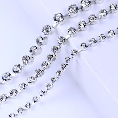 China Pointback Dongzhou 2.5 mm square base cupchain SS8 sliver plating crystal rhinestone cupchain trimming rhinestones for clothes dresses for sale