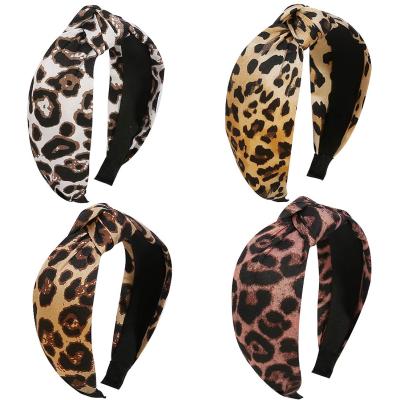 China New Design Fashion Professional Leopard Butterfly Bow Turban Wide Head Wraps Cloth Knot Cross Headbands for sale