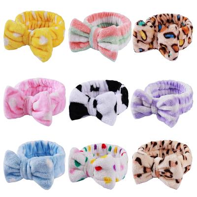 China Fashion Hot Selling High Quality Elastic Fashion Coral Fleece Bow Shape Soft Hair Band For Makeup for sale