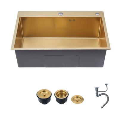 China Without Faucet Single SUS304 201 Stainless Steel Innards Gold Kitchen Sink Kitchen Sink NANO Wash Basin Vegetable Outdoor Sink Anti Scratch for sale