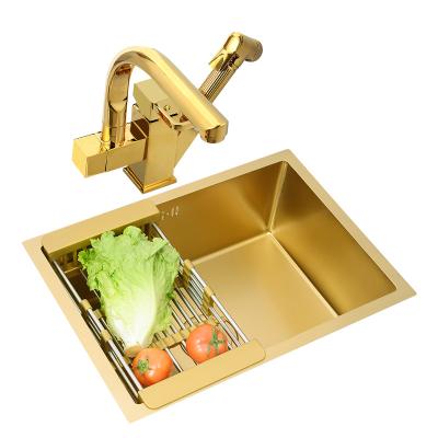 China Without Faucet Gold Kitchen Sink 304 Stainless Steel Innards Basin Handmade Single Kitchen Sink Embedded Bar Basin Sinks 1.2 Mm Thickness for sale