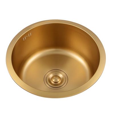 China Without Faucet 304 Stainless Steel Gold Kitchen Sink Single Round Single Bows Undermount Small 41cm For Hotel Bar Factory Price for sale