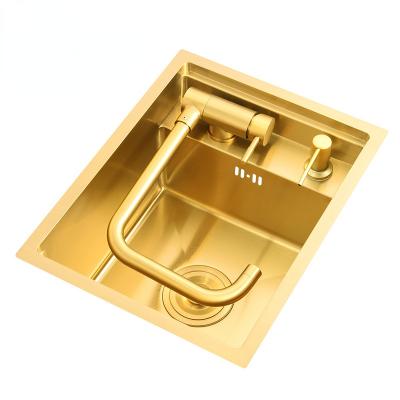 China Coastal Kitchen Sink Brushed Gold Concealed Small Size Single Bowl For 304 Stainless Steel With Faucet And Basket Faucet for sale