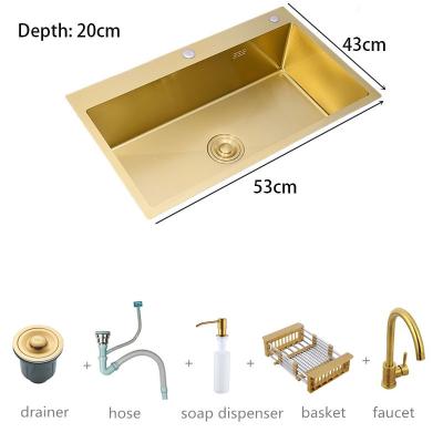 China With Faucet Gold Sink Bowl 30 Inch 9 Gauge SUS304 Single Brushed Stainless Steel Nano Undermount With Basket Strainer for sale