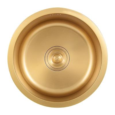 China With Faucet 40 Cm Gold Round Kitchen Sink Hot High End Small Stainless Steel Sink For Home Office Or Bar Cafe for sale