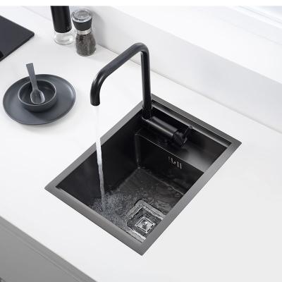 China With Faucet Nano Black Kitchen Sink Concealed Single Bowl 304 Stainless Steel Minimalist Concealed Home Bar Sink With Pullable Faucet for sale