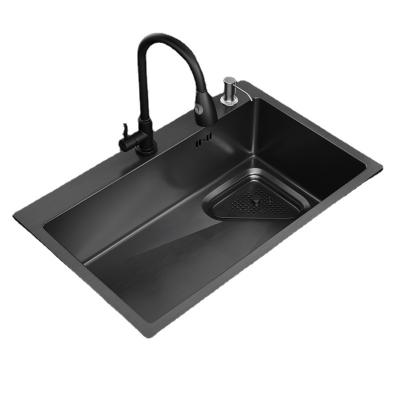 China With Faucet Single Bowl Kitchen Pull Down Faucet Cheap Sale Electric Accessories Stainless Steel Black Nano Finish Vegetable Wash Pull-Down Faucet for sale