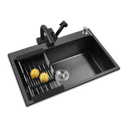 China With Faucet Wholesale 304 Stainless Steel Welded Single Square Kitchen Bowl Sinks Bar Vegetable Black Nano Wash Sink for sale