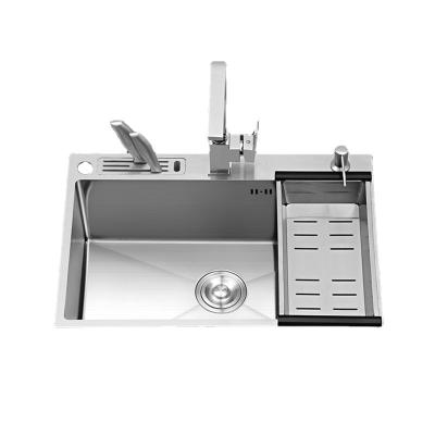 China With Faucet SUS 304 Handmade Kitchen Sink Sink Drop-In Topmount With Knife Holder Drain Basket And Pullable Faucet With Three-hole Sink for sale