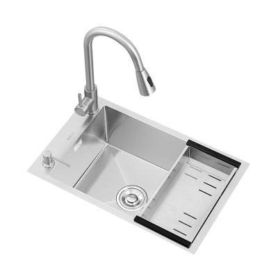 China With Faucet 304 Stainless Steel Large Single-Bath Kitchen Sink Under Counter Farmhouse Sink With Side Faucet And Drain Basket for sale