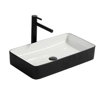 China With Faucet Porcelain Sink Black And White Basin Hotel Basin Apartment Basin European Minimalist Home Department Pull Down Ceramic Kitchen Sink for sale