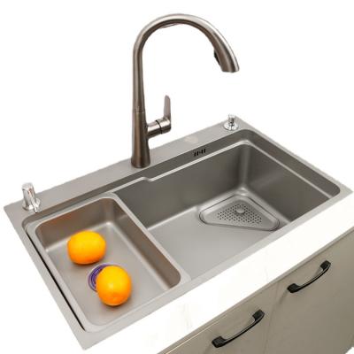 China With Faucet Gray Nano Stainless Steel Kitchen Sink Hot Gun Color Large Drop In Or Under Mount Farmhouse Workstation Sink With Accessories for sale