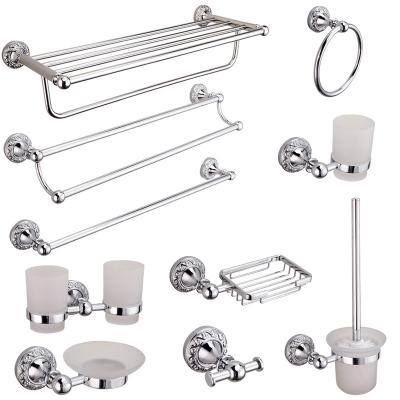 China Mid Century Cut Out Double Towel Bar 30/40/50/60cm Silver Toilet Paper Holder Mirror Plated Surface Bathroom Hardware Finish Sets for sale