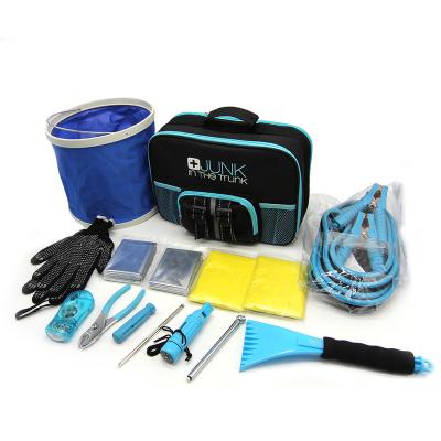 China Roadside Assistance Kit Kit Emergency Car Roadside Rescue + First Aid Kit Rugged Tool Bag Contains Jumper Cables, Tools, Safety Reflective Triangle for sale