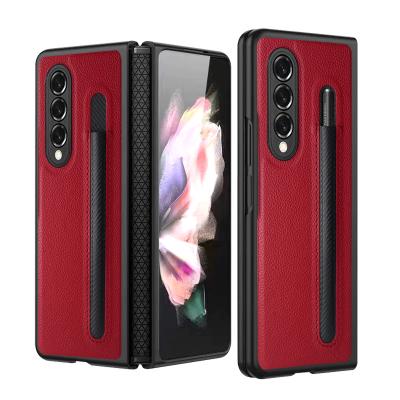 China Shockproof Shockproof Litchi FOLD3 With Pen Pocket PU Case Samsung Z FOLD3 Mobile Phone Protective Case for sale