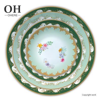 China Wholesale Gold Viable Fresh Rim Ceramic Bone China Decor Flower Dinner Dishes Ceramic Party Hotel Restaurant Ohere Dinnerware Sets For Wedding for sale