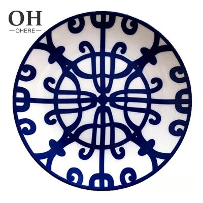 China Bone China Sustainable European Wedding 12 Inch Deep Blue Charger Dish Wrought Iron Design Dinnerware Sets High End 4pcs Sets for sale