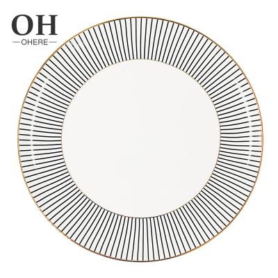 China Design Restaurant Charger Dish Sustainable Luxury Gold Lines Festival Over-glazed Ceramic Flatware Sets Wedding Elegant Dinner Dishes for sale