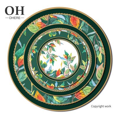 China Newest modern design sustainable style decorative dinner plate set with gold edge for banquet and catering and restaurant and home storage for sale