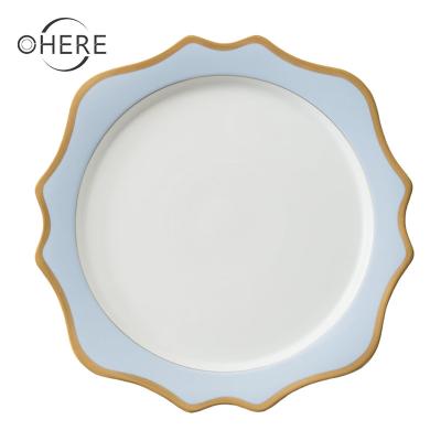 China Ohere Ceramic Dinner Set Sustainable Handmade Royal Multiple Color Wedding Vintage Charger Dishes Gold For Party Dishes Luxury Rental for sale