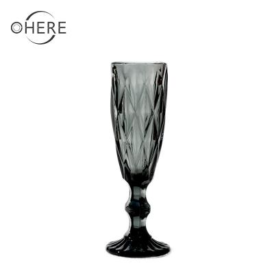 China High End Western Decoration Etched Stone Black Diamond Solid Amber/Gold Rim Stone Champagne Glass For Event Wedding for sale