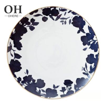 China New Design Viable Decorative Dish Black Flower Kitchen Dishes Set Dinner With Gold Plated Flatware Wholesale for sale