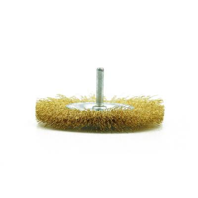 China 50mm Steel Wire Polishing Brass Wheel Brushes Round Disc Cleaning Brush With Shank for sale