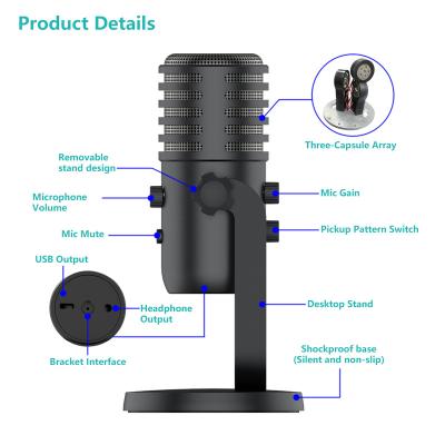 China Professional Headset Microphone Live Broadcast USB Microphone Gaming Condenser Microphone USB Microphone for sale