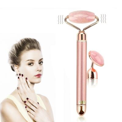 China Whitening Rose Quartz Jade Electric Vibrating Jade Roller Face Massager Roller for sale