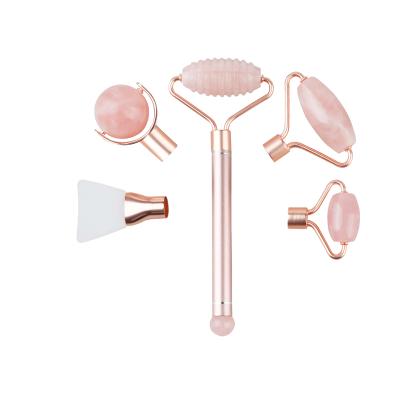 China New Item Best Sellers 5 In 1 Beauty Whitening Rose Quartz Roller For Face Jade Roller Set for sale