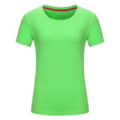 China Custom Solid Logo Round Neck Band Shirt Anti-wrinkle 220g Cotton Tea Short Sleeve T-Shirt For Women for sale