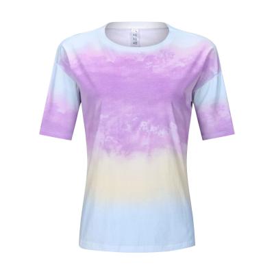 China 2021 hot new Anti-wrinkle tie-dye UV T-shirt female UV photosensitive color temperature change gradient color T-shirt for women for sale