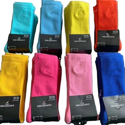 China 2021 OEM factory OEM cotton candy cotton pure embroidery color high tube socks outdoor terry sports logo ball cotton men's socks for sale