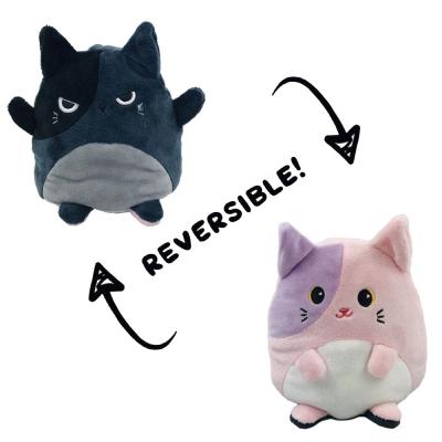 China Double Sides Eco - Friendly Flip Embroider Reversible Stuffed Animals Cats Plush Toys for sale