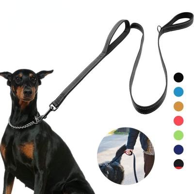 China Personalized Reflective Padded Small Dog Leash Two Handle Dog Pet Training Leash Durable Medium Large Nylon for sale