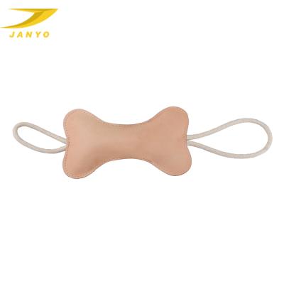 China Sustainable Handmade Dog Novelty Eco-Friendly Durable Interactive Indestructible Bone Shape Soft Leather Material Training Toy for sale