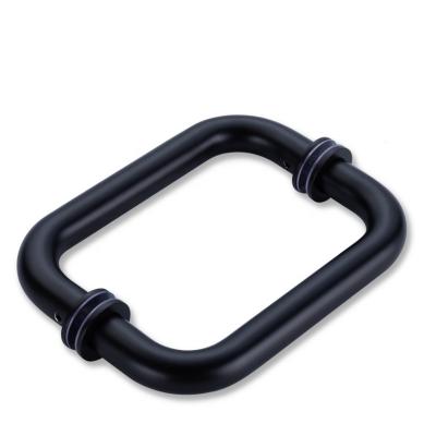 China Modern Black Powder Coated Stainless Steel Shower Handle Pull Glass Door Handles for sale