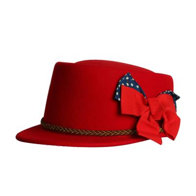 China Wool Felt Hats Jazz Hat Belt Caps Bowler Felt Hats Ladies Woolen Faux Striped Fedora Hat Wide Brim Women for sale