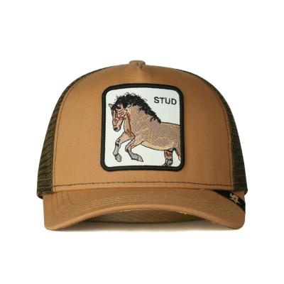 China 5 Panel High Quality COMMON 3d Custom Made Logo Patched Embroidery Animal Horse Mesh Back Trucker Caps Hats for sale