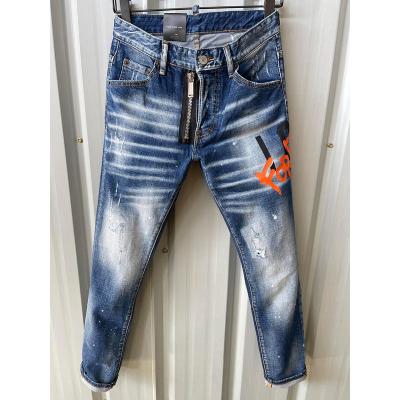 China Pencil pants 2023 new D2 jeans men's jeans diet wash small blue print foot patchwork casual fashion for sale