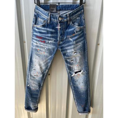 China Pencil pants 2023 spring and summer new D2 jeans shape men wash worn hole patch paint thin slim fit skinny jeans men for sale