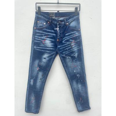 China Pencil pants 2023 spring and summer new D2 jeans fashion men wash printing to paint splatter small casual fashion jeans men's straight for sale