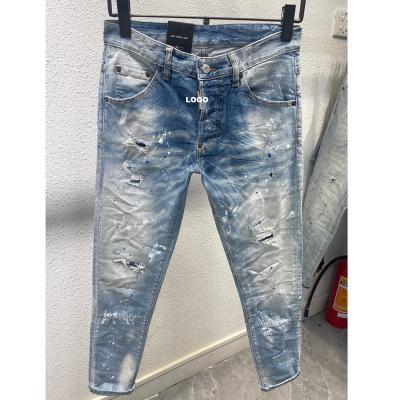 China Pencil pants 2023 spring and summer new D2 jeans shape men wash hole patch paint worn stain slim fit skinny jeans men for sale