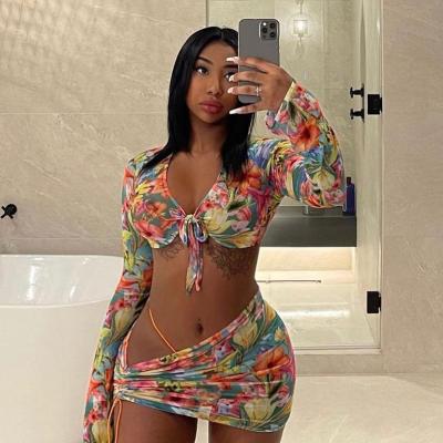 China 2021 Summer Women's Breathable 2 Piece Outfits Crop Top Set Tie Dye Skirt Set 2020 Women Two Piece Clothing for sale