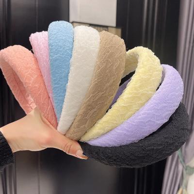 China 2022 Breathable Headbands Korea Designs Latest Thick Lady Girl Fancy Hair Bands Mesh Solid Color Sponge Headband For Spa Wash Wear for sale