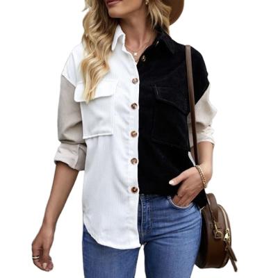 China 2021 autumn and winter women's patchwork straight casual shirt women's corduroy blouse Anti-wrinkle Anti-wrinkle new for sale