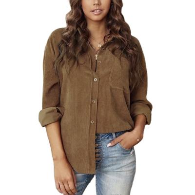 China new autumn and winter women's shirt women's solid color anti-wrinkle straight corduroy lapel loose anti-wrinkle women's fashion casual and simple for sale